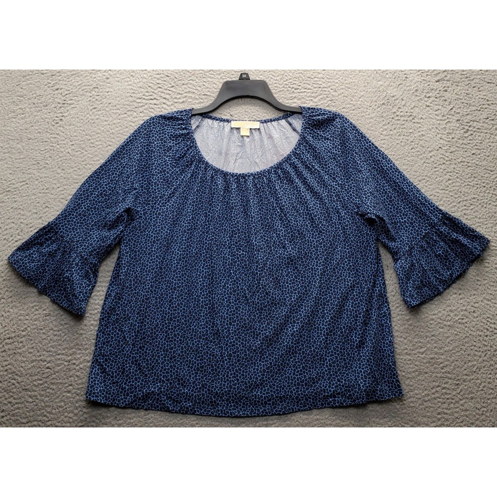 Michael Kors Blouse Women XL Multi Giraffe Print Bell Sleeve Scoop Neck Pullover